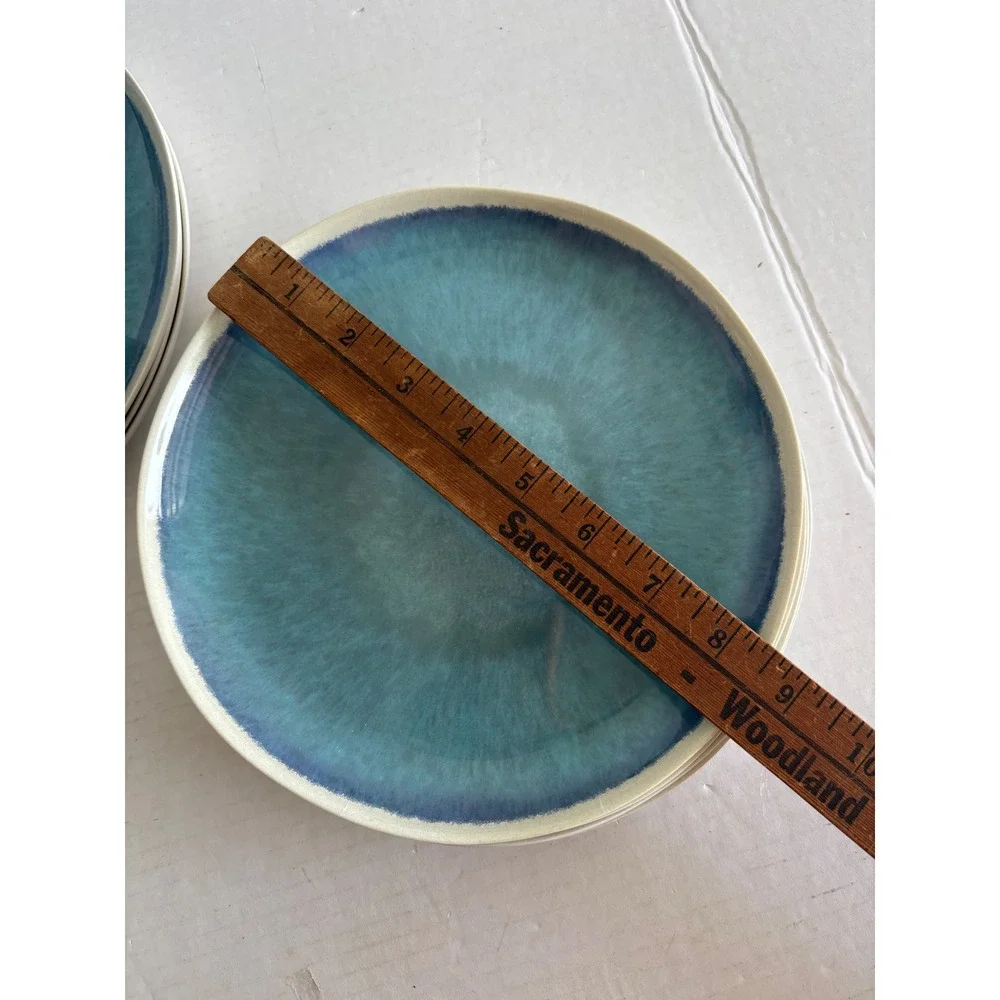 World Market Teal Blue Reactive Glaze Ceramic Plate 4 dinner 6 Salad. MCM
